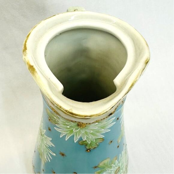 Antique Tall Porcelain Tankard Pitcher – Hand Painted Floral Design with Gilding - Picture 6 of 8